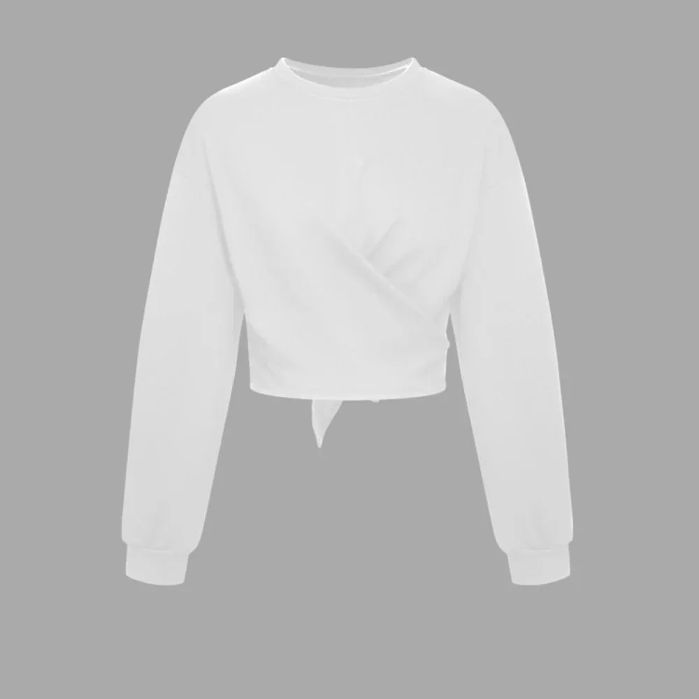 Halara Dropped Shoulder Tie Back Cropped Casual Sports Sweatshirt - Picture 2 of 4
